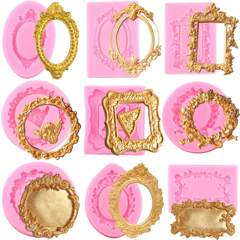 Mirror Frame Silicone Mold Chocolate Fondant Molds DIY Wedding Cake Border Cake Decorating Tools Candy Polymer Clay Resin Moulds