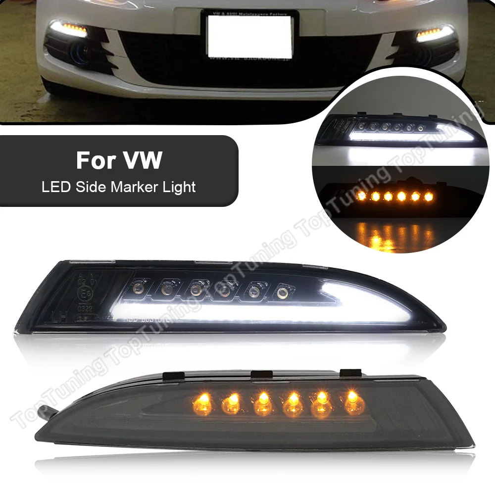 2PCS Dynamic LED Side Marker Lamp Turn Signal Light For VW Scirocco 2008 2009 2010 2011 2012 2013 Front Daytime Running Lights