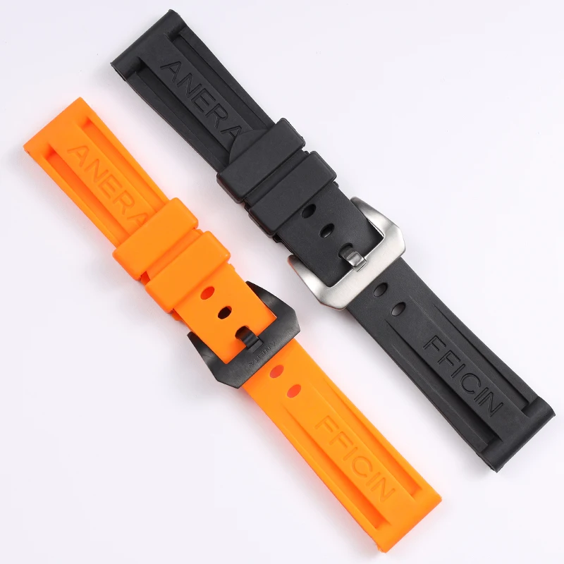 PCAVO Black Orange 22 24 26mm Rubber Watchband For Panerai Watch Strap Silicone Waterproof Tape Wrist Bracelet