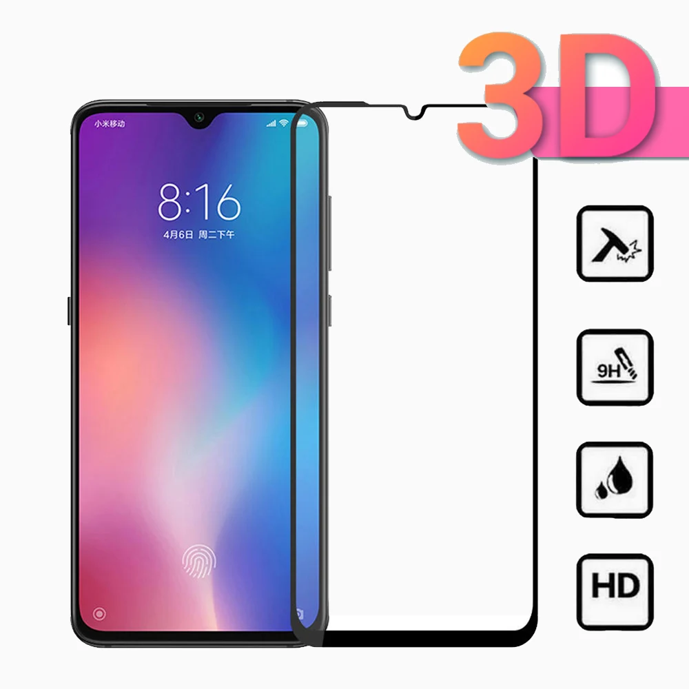 Tempered glass screen Protector for Xiaomi Mi 9 full coverage 3D 9H protection against drops and scratches