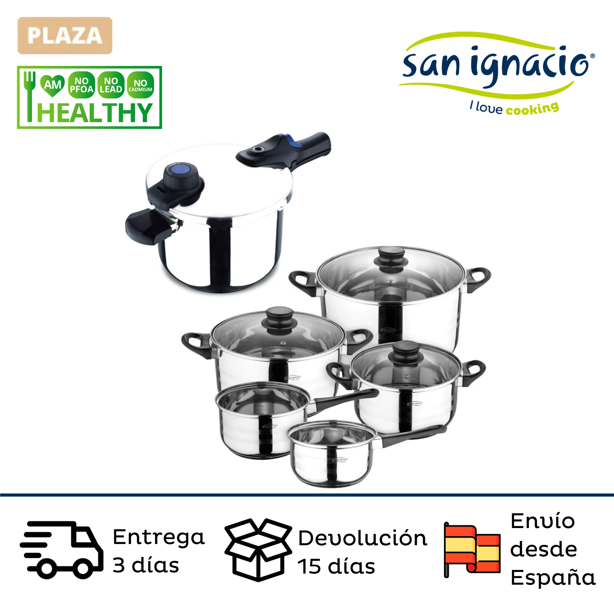 8 PCs SAN IGNACIO Toledo kitchen battery in stainless steel and 22cm pressure cooker with 4l capacity