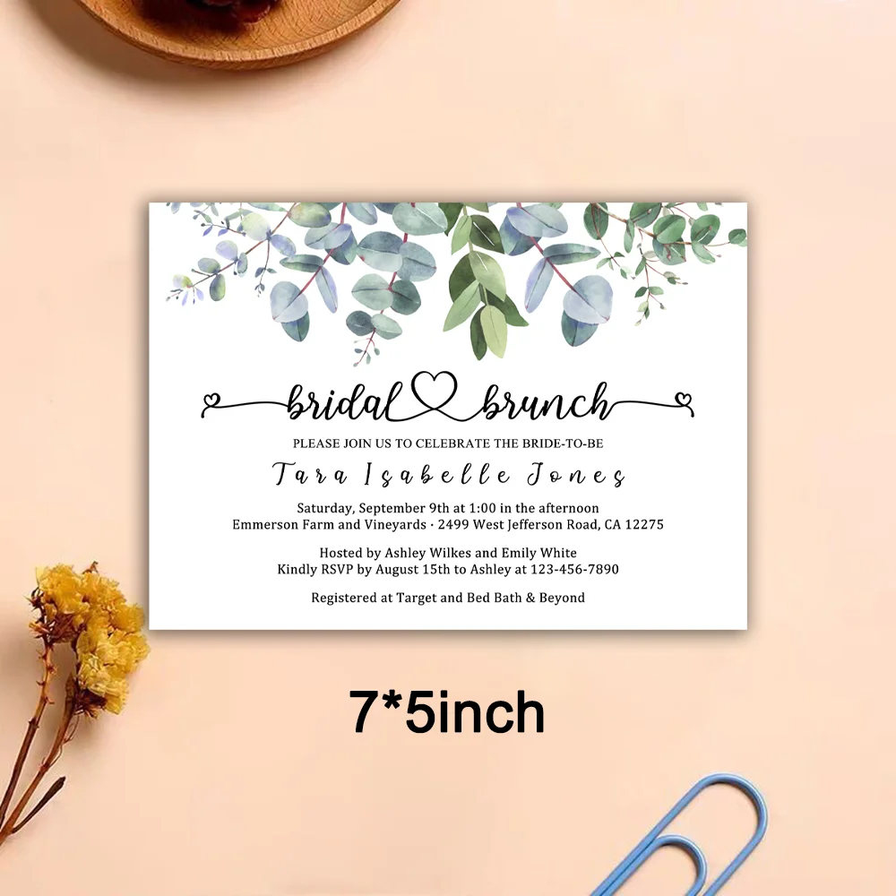 

Personalized Eucalyptus Greenery Bridal Brunch Invitation Cards Customized Landscape Design for Wedding Events