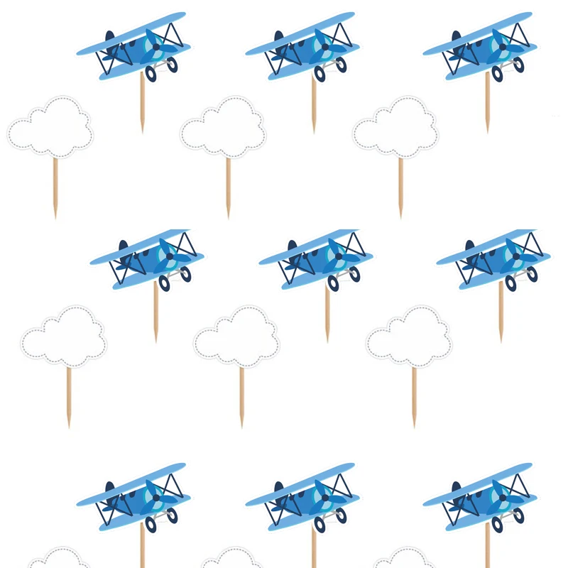 Aeroplane Birthday Party Decorations Plane Cupcake Wrapper Blue Happy Birthday Banner Vintage Baby Shower First Birthday Banner