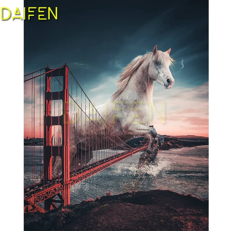 Full Round Diamond mosaic Bridge horse sea DIY 3D Diamond painting Full Square Diamond embroidery Cross stitch Bridge horse sea