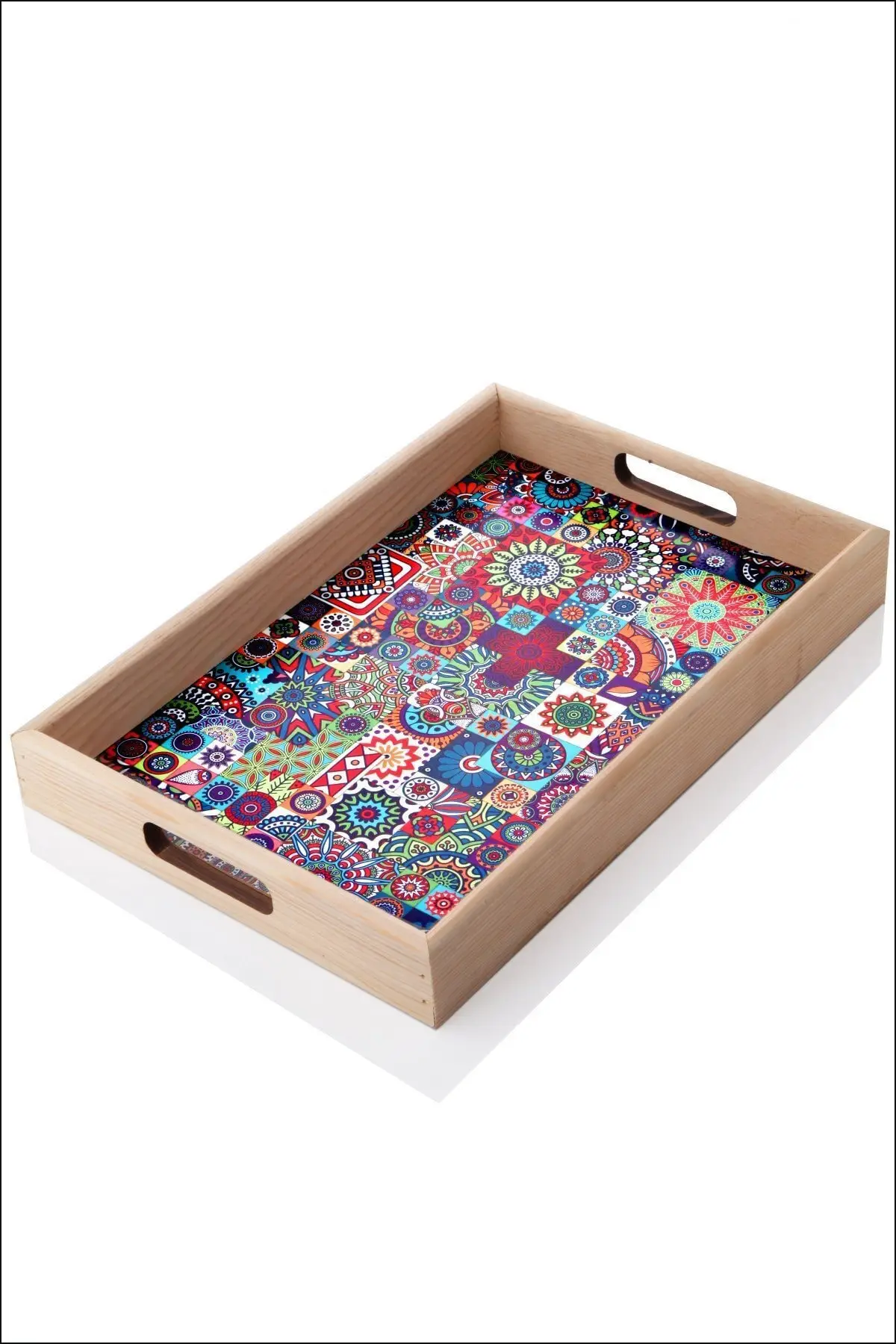 Wood Authentic Pattern Lux Tray 31x21x4cm-ass