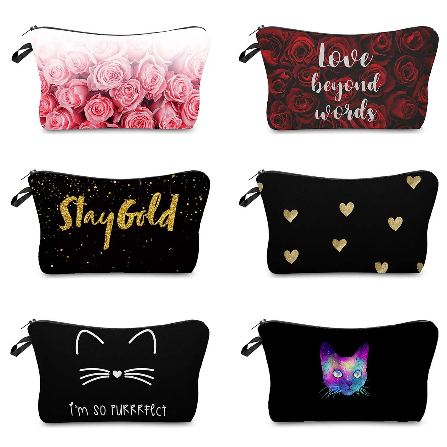 Bolso organizador bonito de cosméticos para mujer, bolsa de maquillaje con estampado de gato Simple, estuches de lápices de moda, bolsa de almacenamiento de alta calidad, color negro, gran oferta