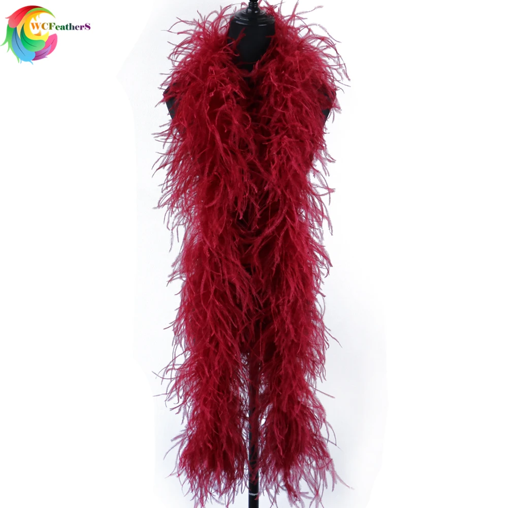 WCFeatherS 6ply Burgund Fluffy Ostrich feather boas Wedding party Feathers Shawl Dress Sweing Decoration Real ostrich Plume