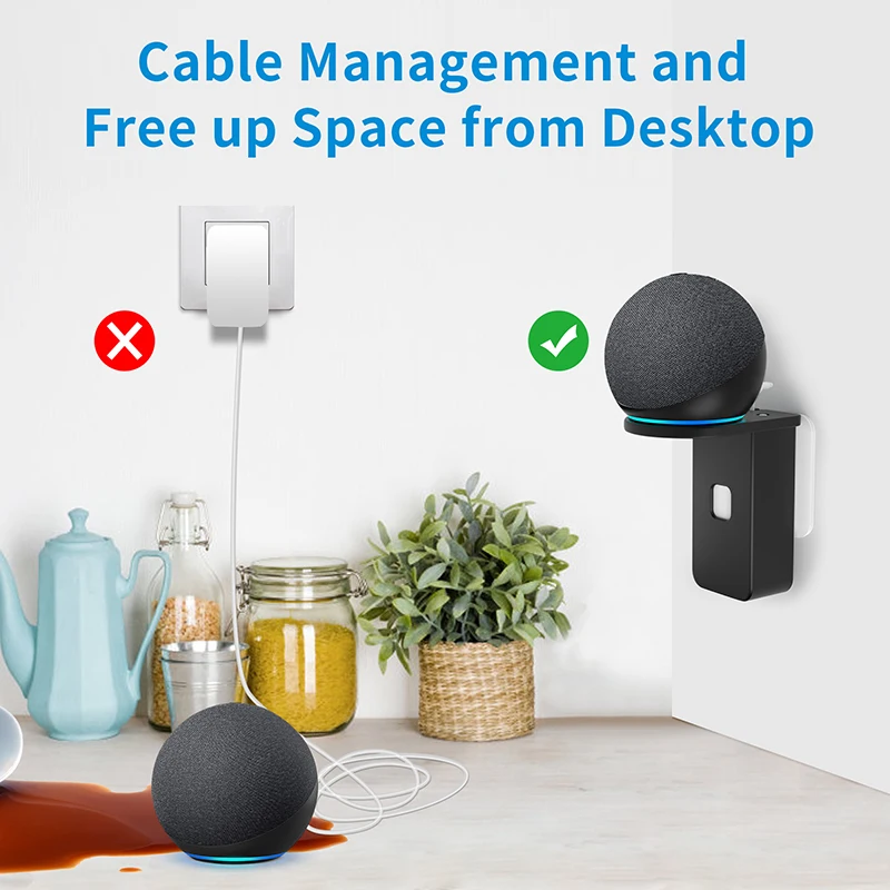 رف تثبيت حائط منفذ من PlusAcc لـ Alexa Echo Dot 5th 4th Gen Echo Pop موفرة للمساحة ملحقات مدمجة لإدارة الكابلات