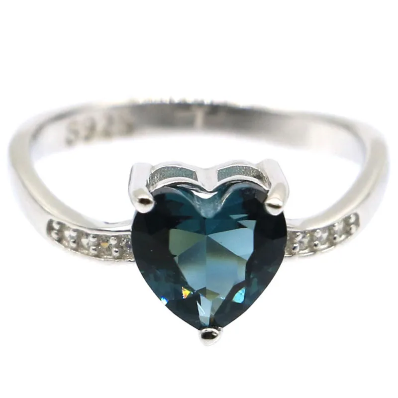 

Buy 2 Get 1 Free 8x8mm Highly Recommend 2g Dark London Blue Topaz Heart Shape White CZ 925 Solid Sterling Silver Rings