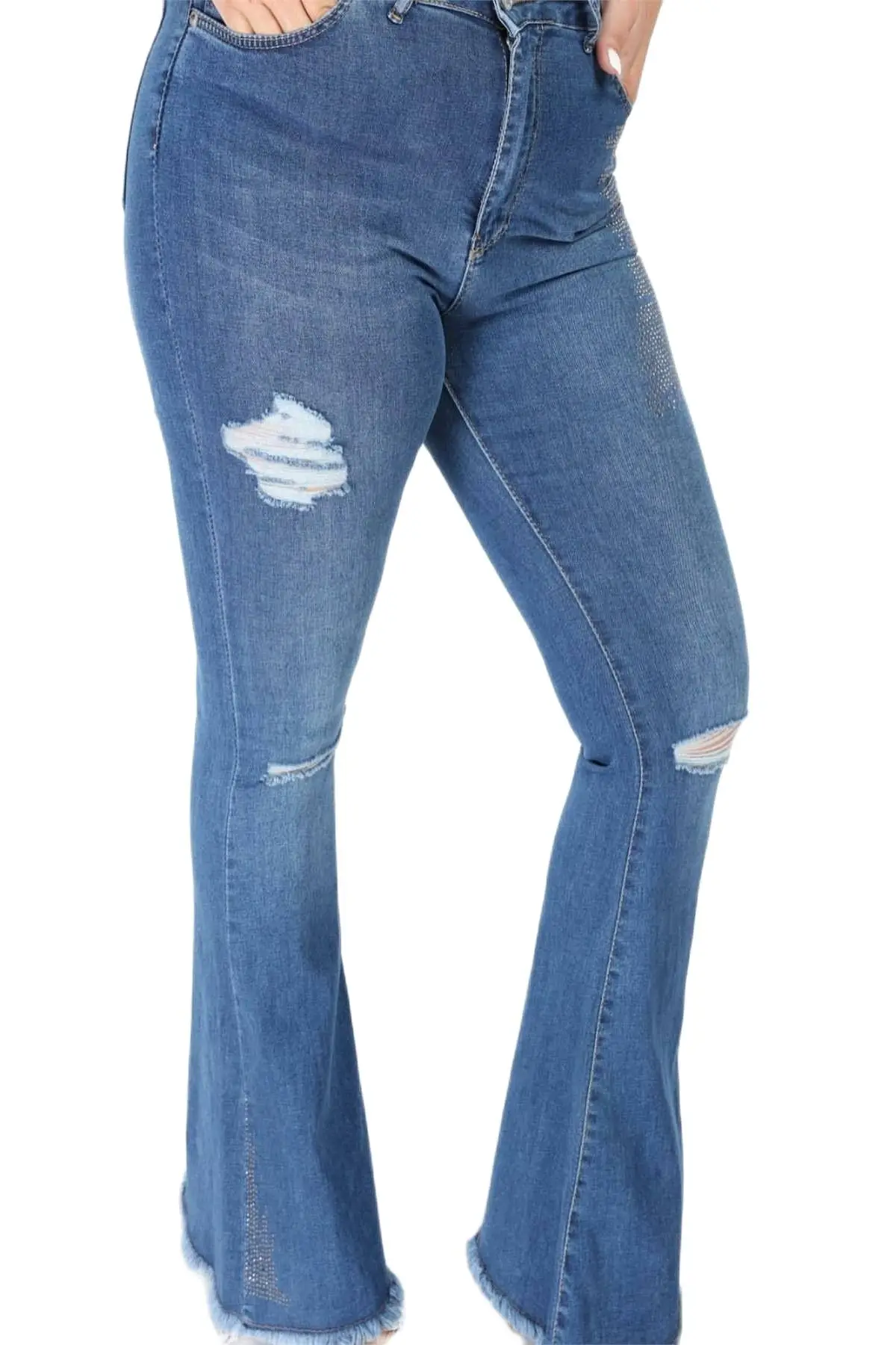 Diaves Plus ขนาดผู้หญิงใหม่แฟชั่นอุปกรณ์เสริมรายละเอียดสูง Bel Lycra สเปน Trotting Blue Jean