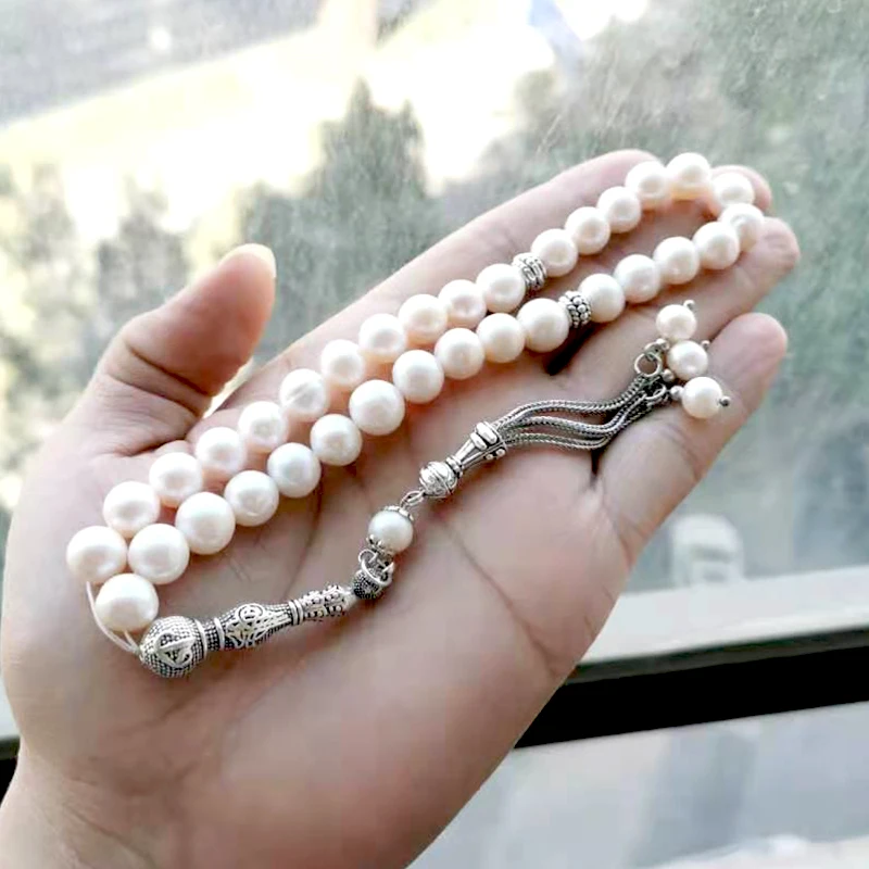 Tasbih-pulsera de perlas naturales para mujer, brazalete de perlas de agua dulce, cuentas de mibaha, regalo de amor, joyería islámica, regalo Eid