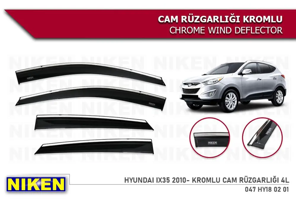 Hyundai I35 Chrome Rain Window Visor Wind Deflector 2010 2011 2012 2013 2014 2015 2016 2017 2018 4 Pieces Car Auto Accessory