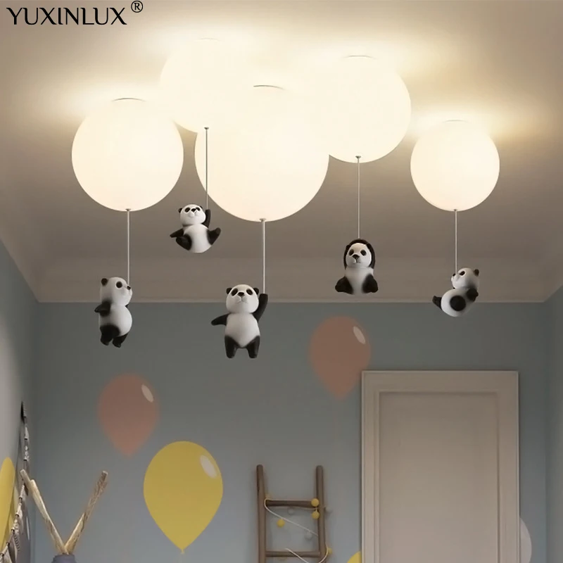 Creative Panda โคมไฟระย้า Led บอลลูนไฟเด็กน่ารักเด็กห้องนอนห้องนั่งเล่นห้องรับประทานอาหารจี้แขวนโคมไฟ Designer