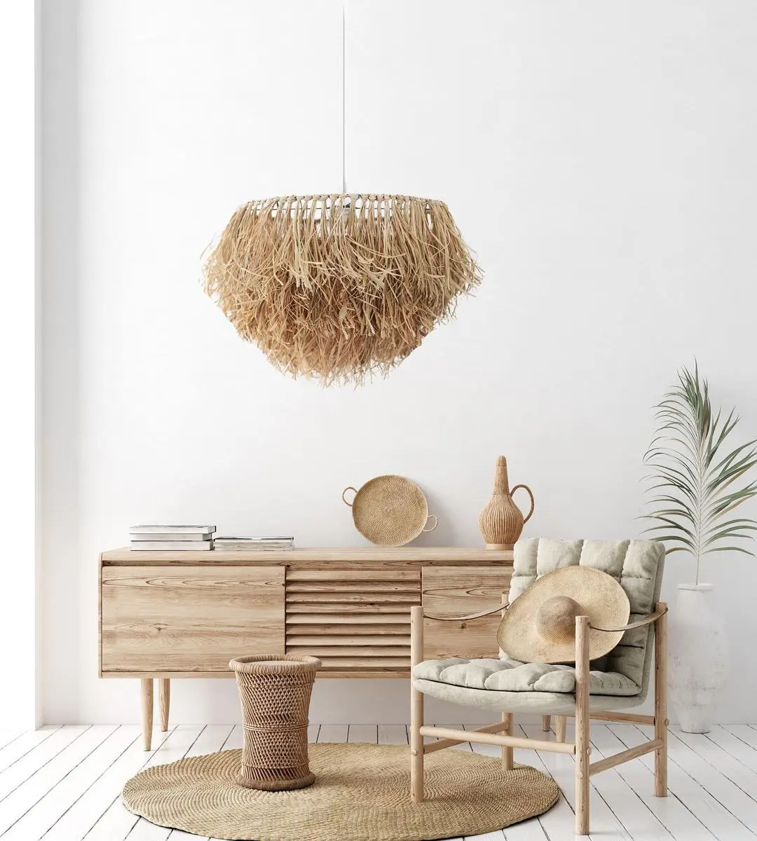 Chandelier Indoor Boho Macrame Knitted Bamboo Fiber Raffia Pendant Lighting Nordic Design Handmade Bohemian E27 Home Decoration