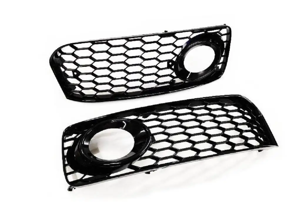 

Black Honeycomb Open Vent S-Line Bumper Front Fog Light Grille (Black/Chrome Ring) For Audi A5 S5 8T