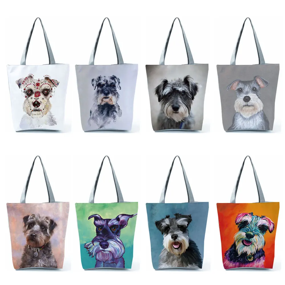 Dropship Schnauzer Dog Painting Handbags For Women Lady Korean Shoulder Bag Casual Shopping Shopper Bags Large Capacity Tote Bag