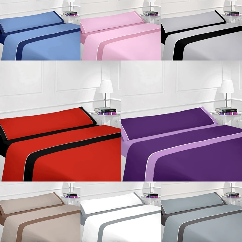 Full plain sheet set in various colors (pink, beige, blue, red, gray, purple, green) bed 90, 105, 135, 150, 180