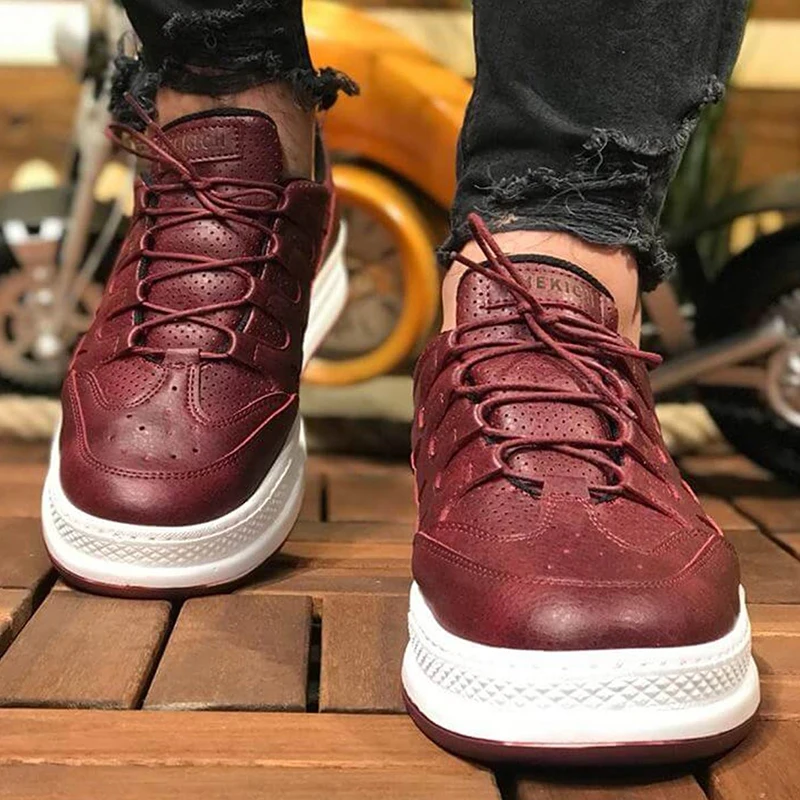 Chekich Men's Casual Shoes Claret Red Color Non Leather Summer Season Flexible Fashion Breathable Wedding Formal Suits Office Flat Orthopedic Sewing and High Outsole White Base Walking Sneakers Odorless CH040 V2