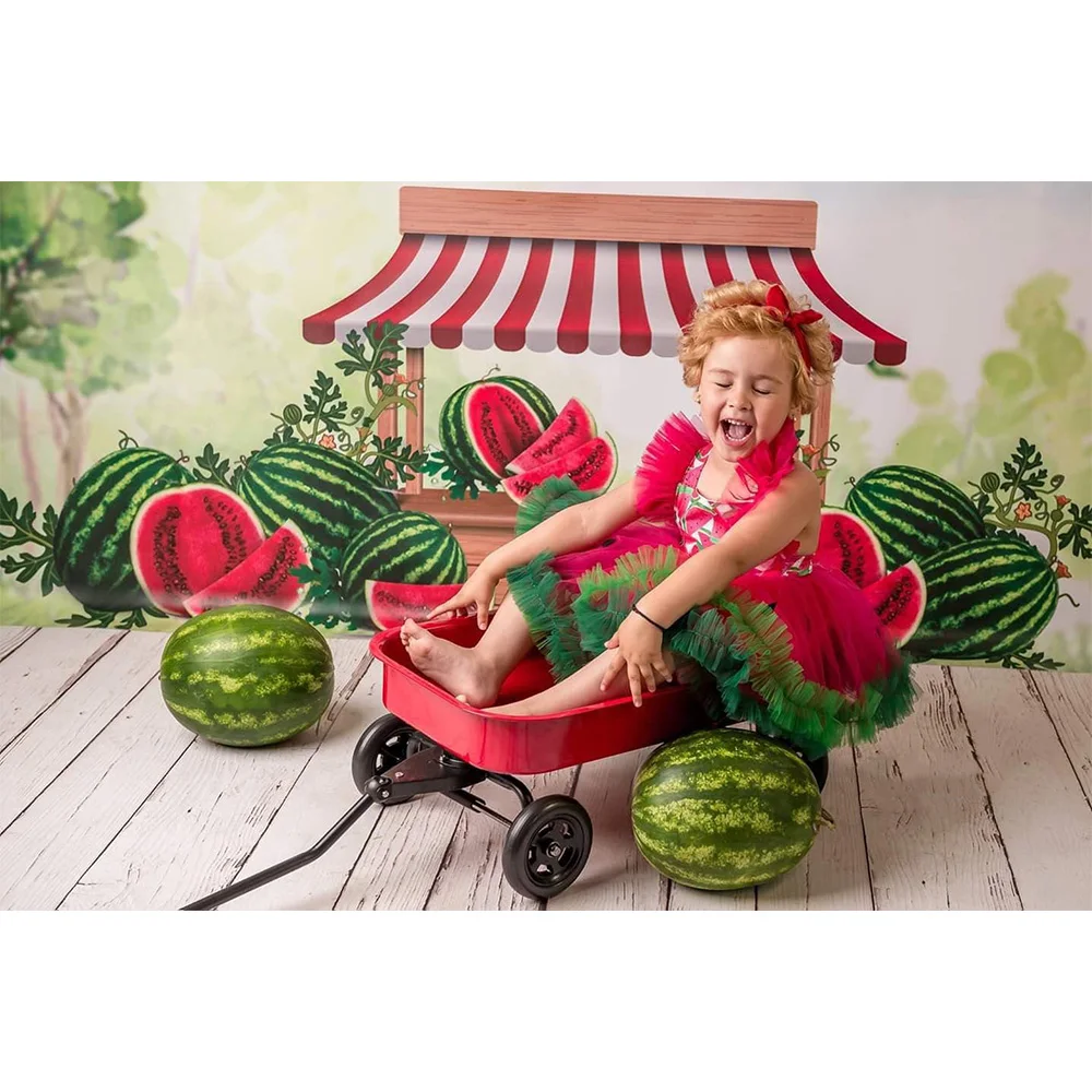 Summer Watermelon Farmer's Market Photography Backdrop Children Birthday Background for Photo Studio Painting Green Forest