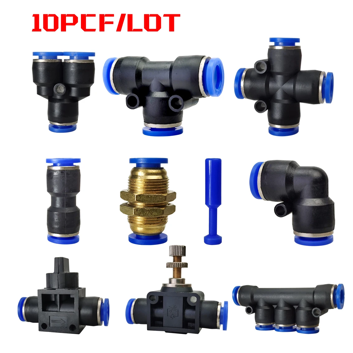 10PCS A Lot PY/PU/PV/PE/HVFF/SA/PK Pneumatic fitting pipe gas connectors direct thrust 4 to 12mm plastic hose quick couplings