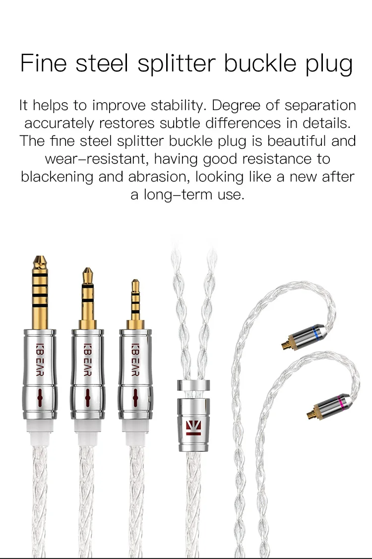 KBEAR Limpid Pro 8 コア純銀ケーブル 2Pin/QDC/TFZ/MMCX 3.5mm KZ ZSX ZAX ASX EDX DQ6 BLON BL01 BL03 Castor Moondrop 用