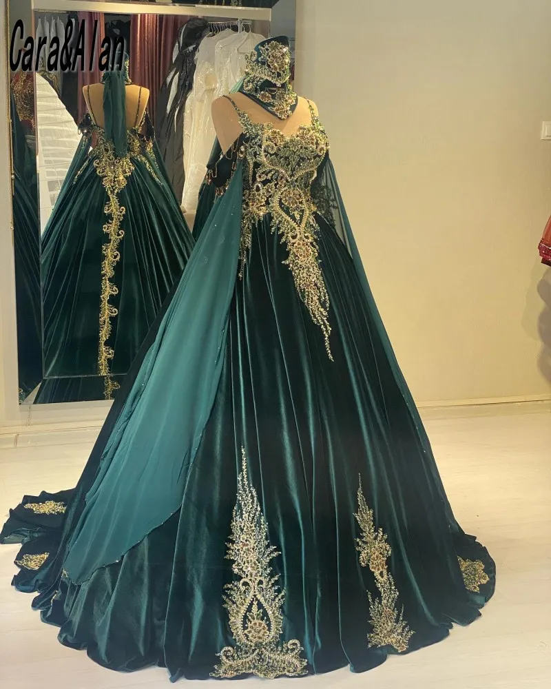 Formal Moroccan Kaftan Dark Green Evening Dresses Lace Applqiue Prom Dress Customized Party Caftan robe de soirée de mariage