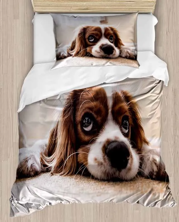 

Else Brown White Funny Cute Sweet Dog Animal 4 Piece 3D Print Cotton Satin Single Duvet Cover Bedding Set Pillow Case Bed Sheet