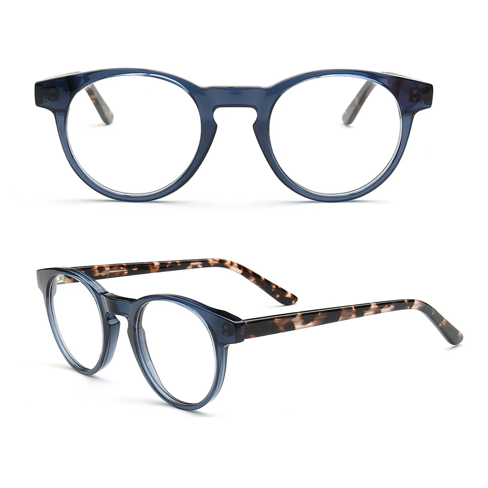 

Women Classic Round Tortoise Eyeglass Frames Men Vintage Full Rim Rx Glasses Frames Light Clear Acetate Eyeglasses Frames Blue