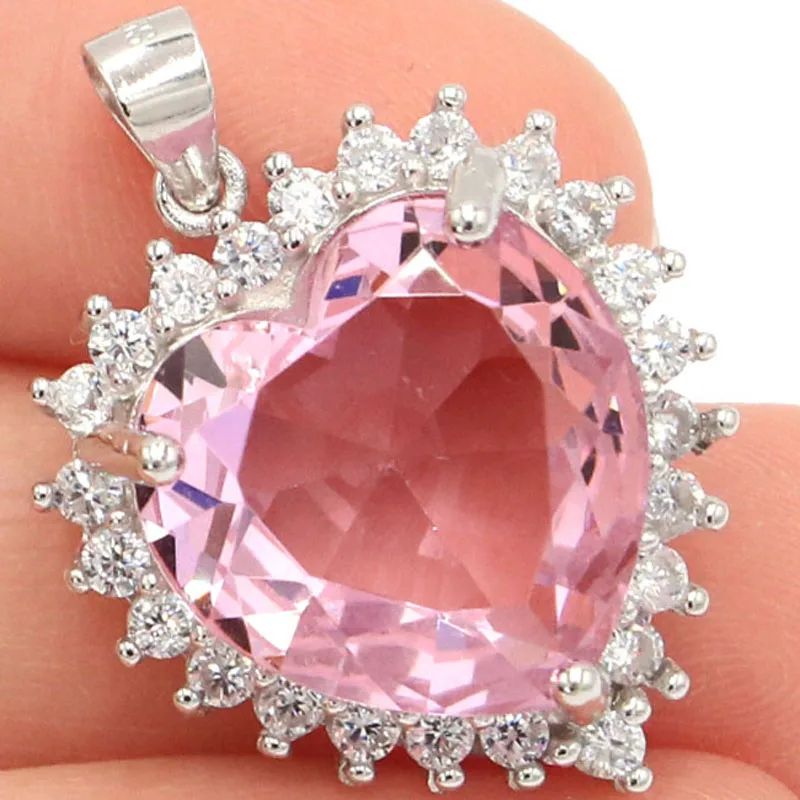 

Подвеска из твердого серебра 925 пробы Jazaz Heart Cut Heart, 28x20 мм, 6 г, розовый кунцит, дымчатый топаз