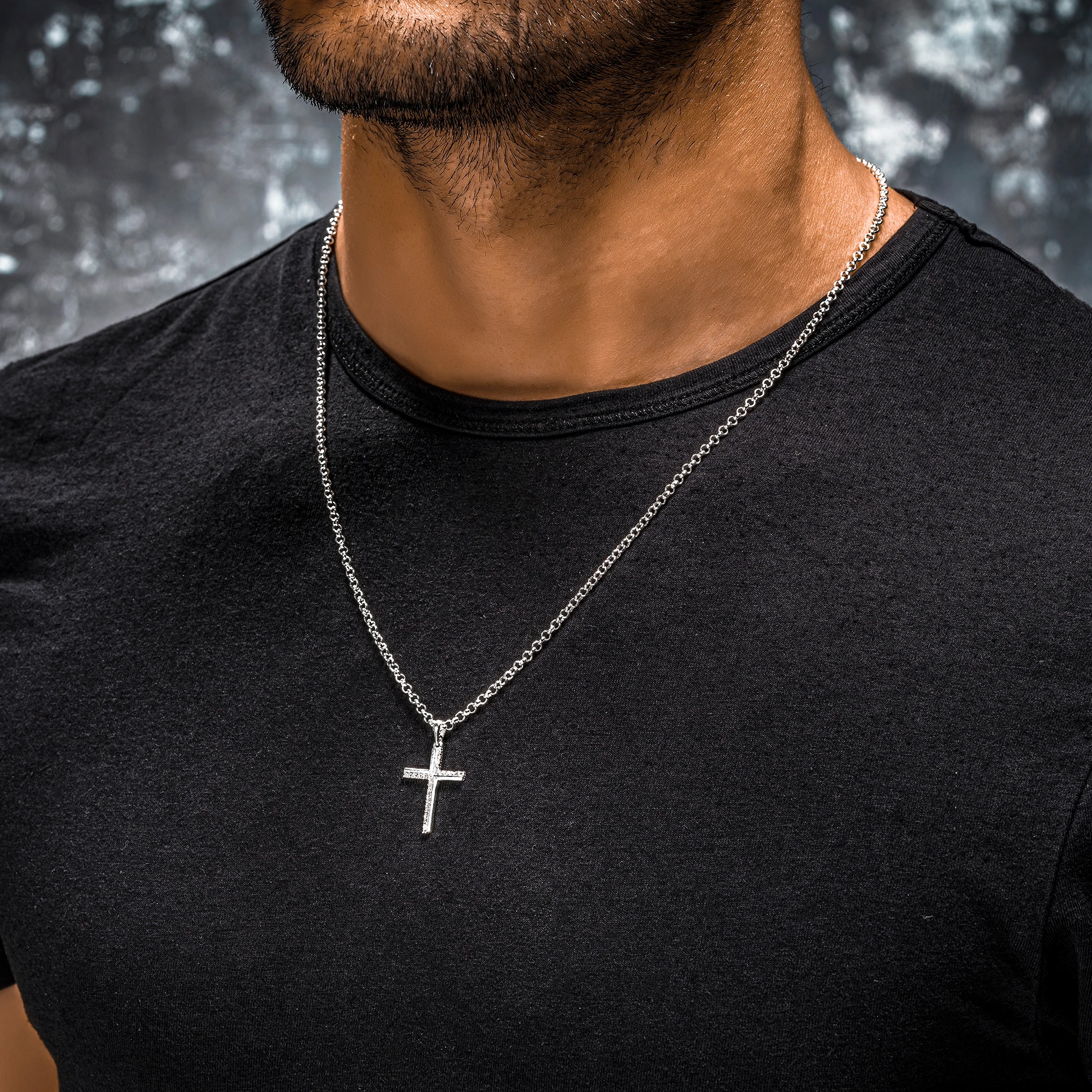 

925 Sterling Silver Cross Zircon Stone Cross Men's Necklace Classical Cross Pendant Crucifix Religious Pendant Gift