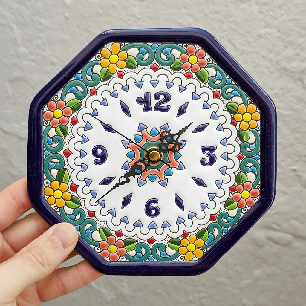 Watch octagonal ceramics Spanish 17 cm./6.7 inches diameter - Glazed up handmade - Spanish - ARTECER - Home & Decoration -