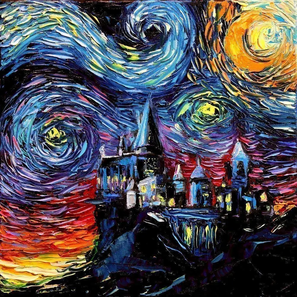 Castle Potter fantasy Art Print Starry Night van Gogh Never Saw Shower Curtains Polyester