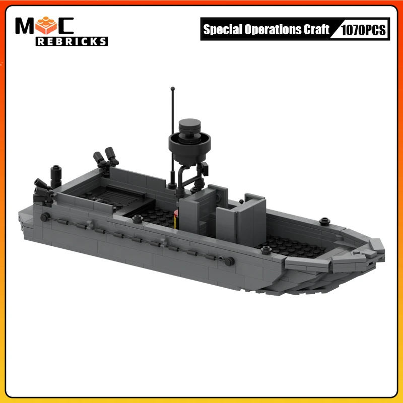 WW2 Military Navy War Army Special Operations Craft Riverine SOC-R Building Blocks Personnel Carrier Ship Brick Toy for Children