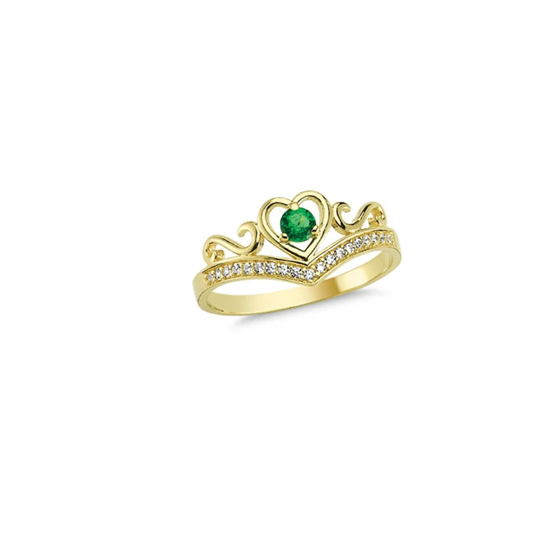 14K Solid Gold Emerald Love Ring for Women