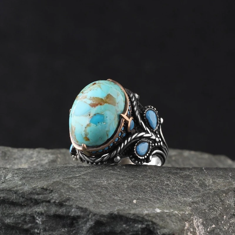 Men's Turquoise Gemstone 925 Sterling Silver Ring Special Design 2022 Summer Winter Fashion Trend Accessories Products Souvenir Free Shipping