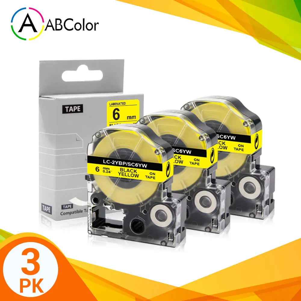 3PK SC6YW Tape For Epson SC6YW Black on Yellow Tape 6mm LK-2YBP for Epson King Jim LabelWork LW-300 LW-400 LW-700 label maker