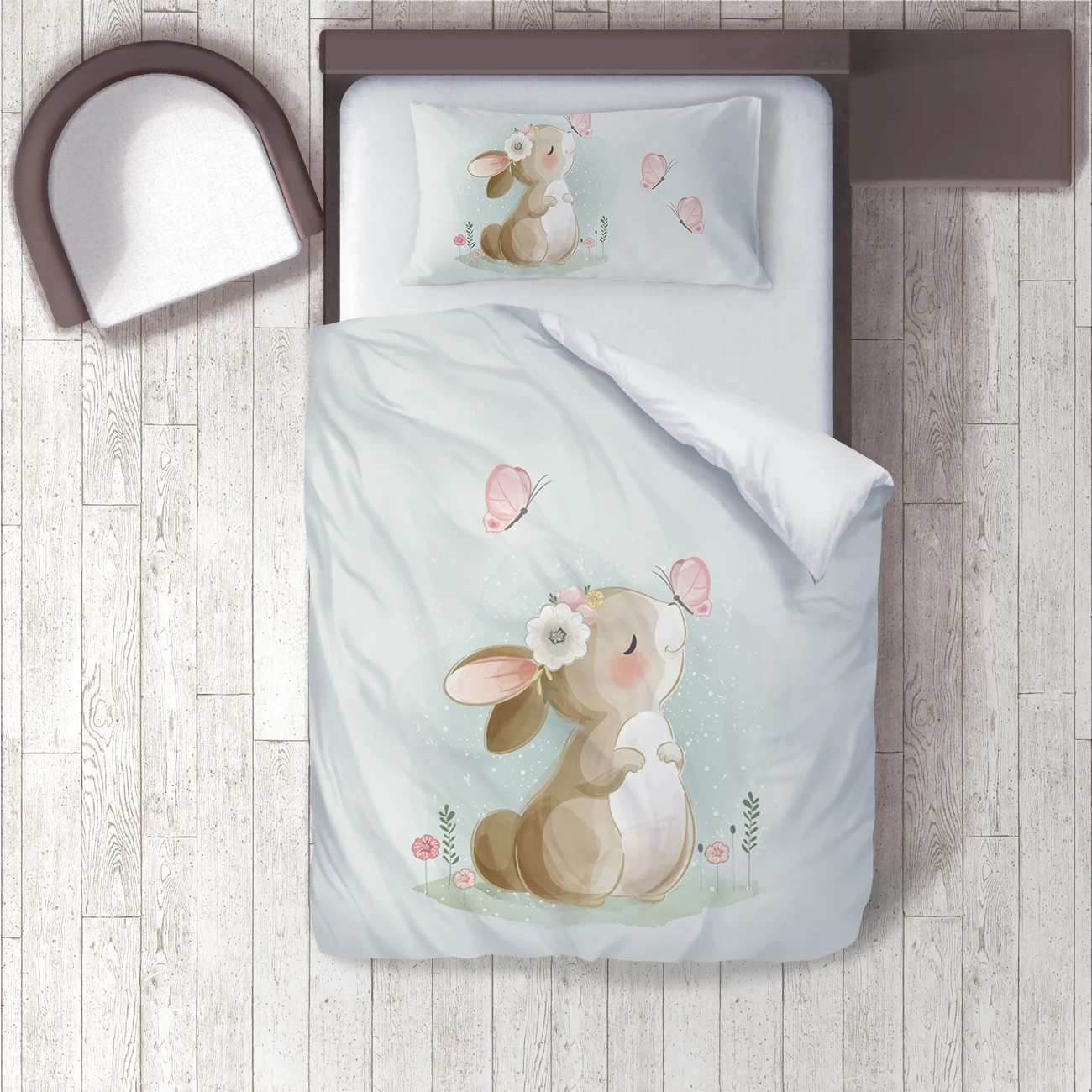 

Duvet Cover Set Bedding Set Pillow Case for Baby and Kids Room 3D Printed Light Blue Rabbit Butterfly Model 325