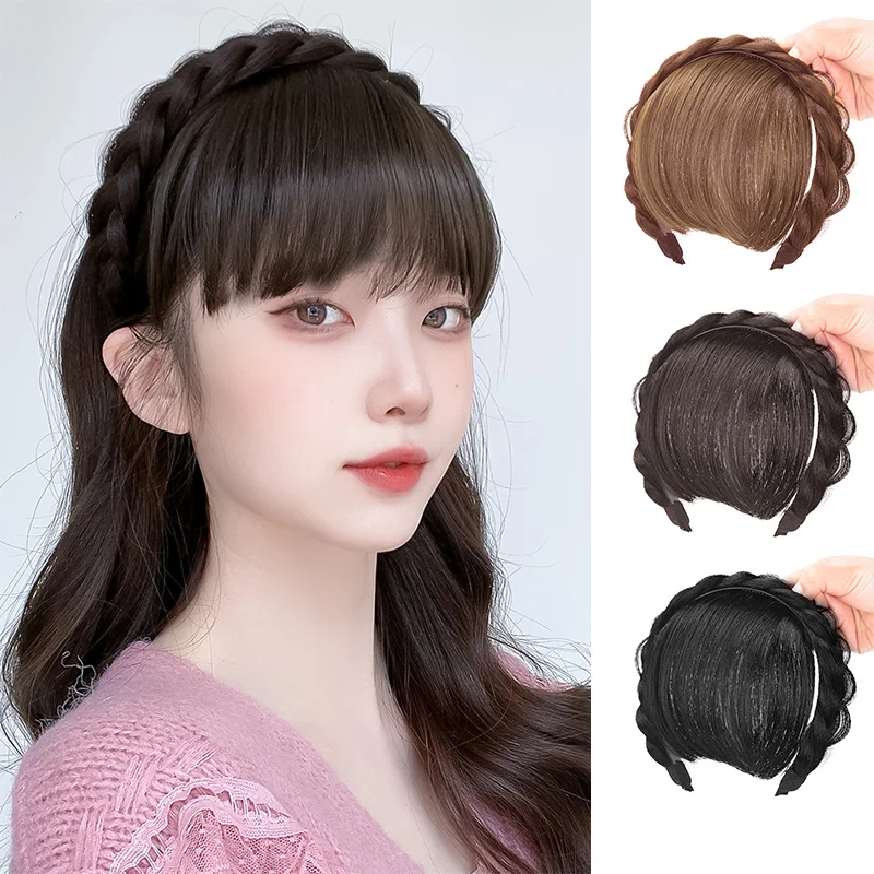 TALANG Synthetic Hair Neat Fringe Bands Withfish bone  Braids Headband Heat Resistant Bangs In Hair Extensions Hairpieces