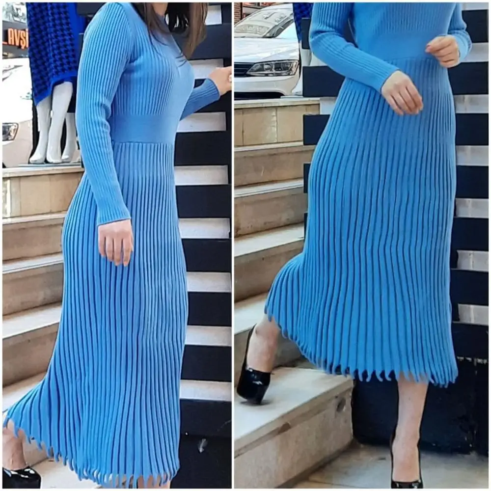 Women Autumn Winter Dress Casual Daily Collection длинное платье Fashion Turkish Textile Warm Comfortable Tricoat Clothes 2021