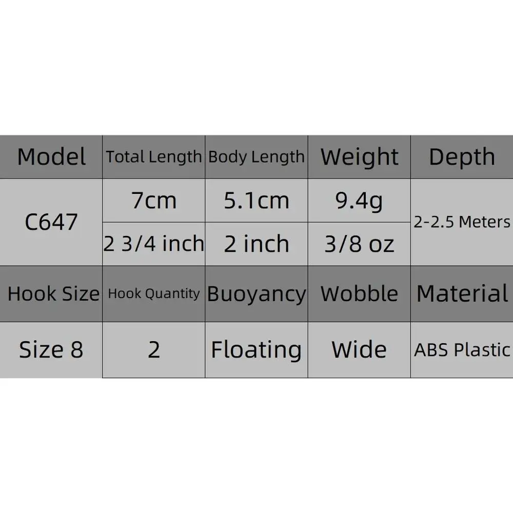 WLure-낚시 루어 워블러 9.4g 7cm, 큰 덜거덕 거리는 무게 이동, 긴 캐스팅 2 #6 트레블 후크 ABS 건설 C647