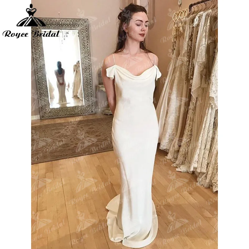 Robe Sexy Mermaid spalline con spalle scoperte morbido raso Scoop Neck abiti da sposa senza schienale Boho Robe De Mariée 2022