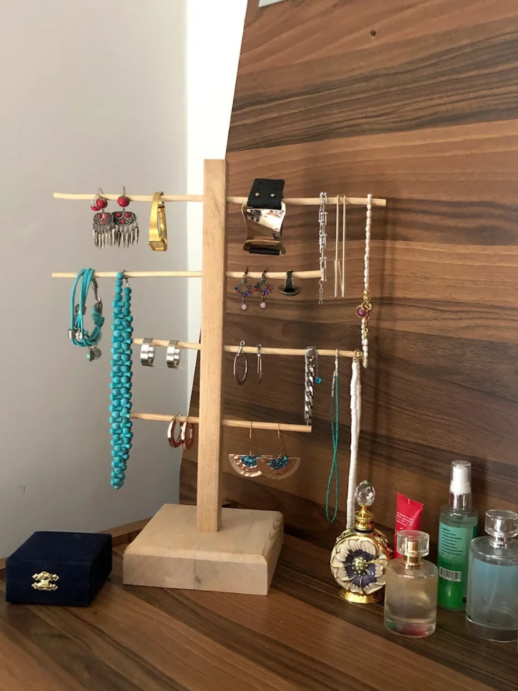 Handmade Wooden Jewelry Hanger Hooks Display Organizer Earring Ring Necklace Holder Shelf T Shape Stand Colgador de Joyas Bijoux