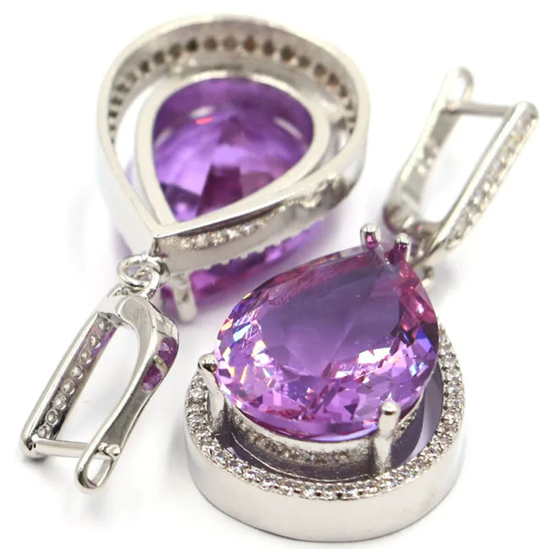 Buy 5 Get 1 Free 43x19mm SheCrown Big Drop 20x15mm Color Changing Alexandrite Topaz Zultanite CZ Silver Earrings