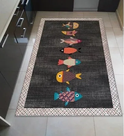 Fish Pattern Non-slip Home Decor Base Kitchen Carpet Rug Road