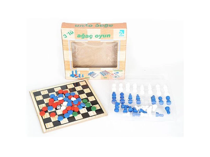 Tree 3 pcs Play Set Chess-Checkers-Backgammon