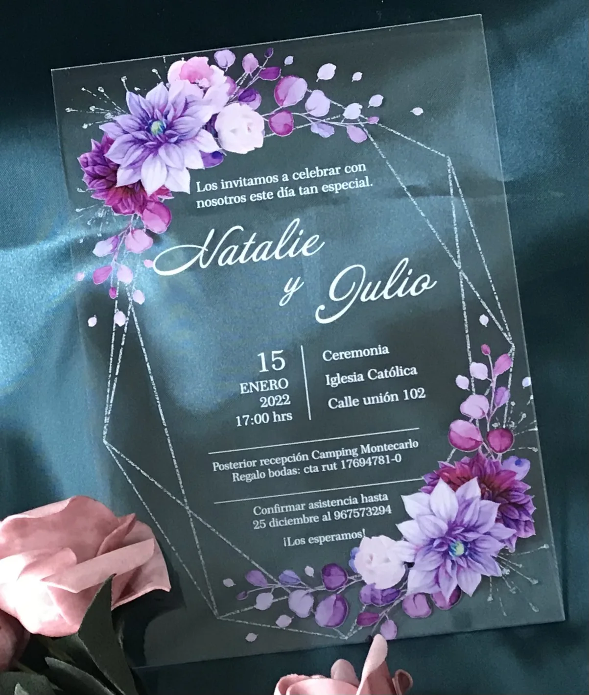 

10pcs Customized Acrylic Wedding Invitation Purple Flowers Transparent Invitation Soft PVC Flexible for Gifts Favor Decoration