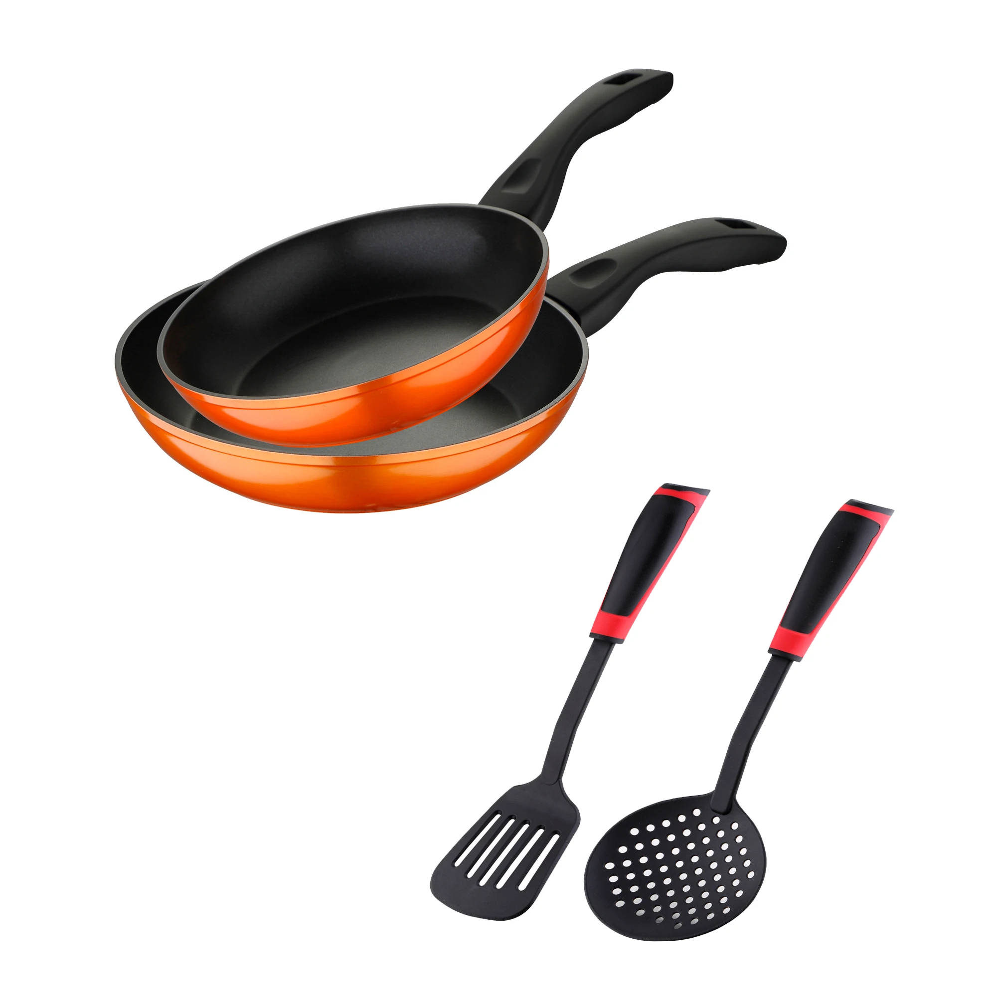 Set of 2 orange aluminum BERGNER 20 and 24cm pans and kitchen utensils gift collection Neon classic orange