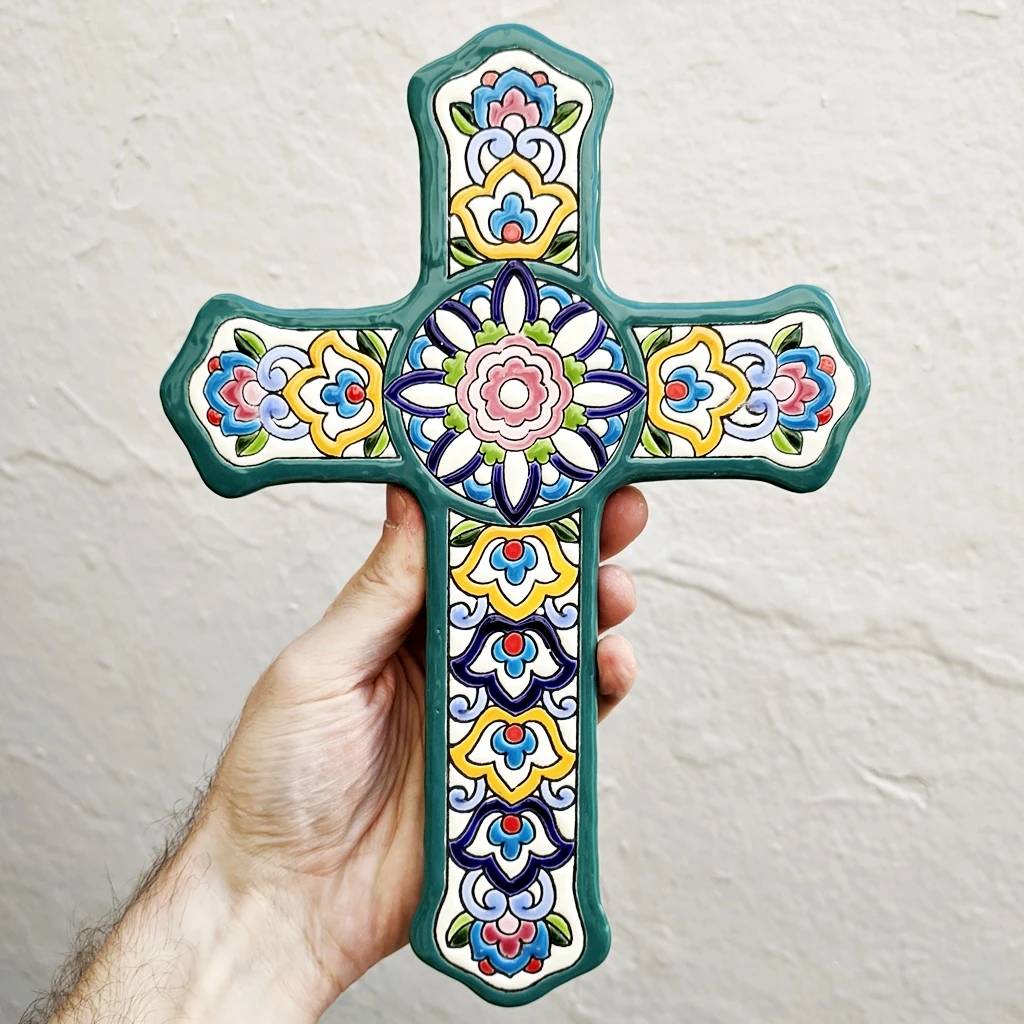 Ceramic cross 27cm (10.6 in)-enamel-hand glazed ceramic-made in Andalusia-Spain-Sevilla-CERAMICFROMSPAIN-