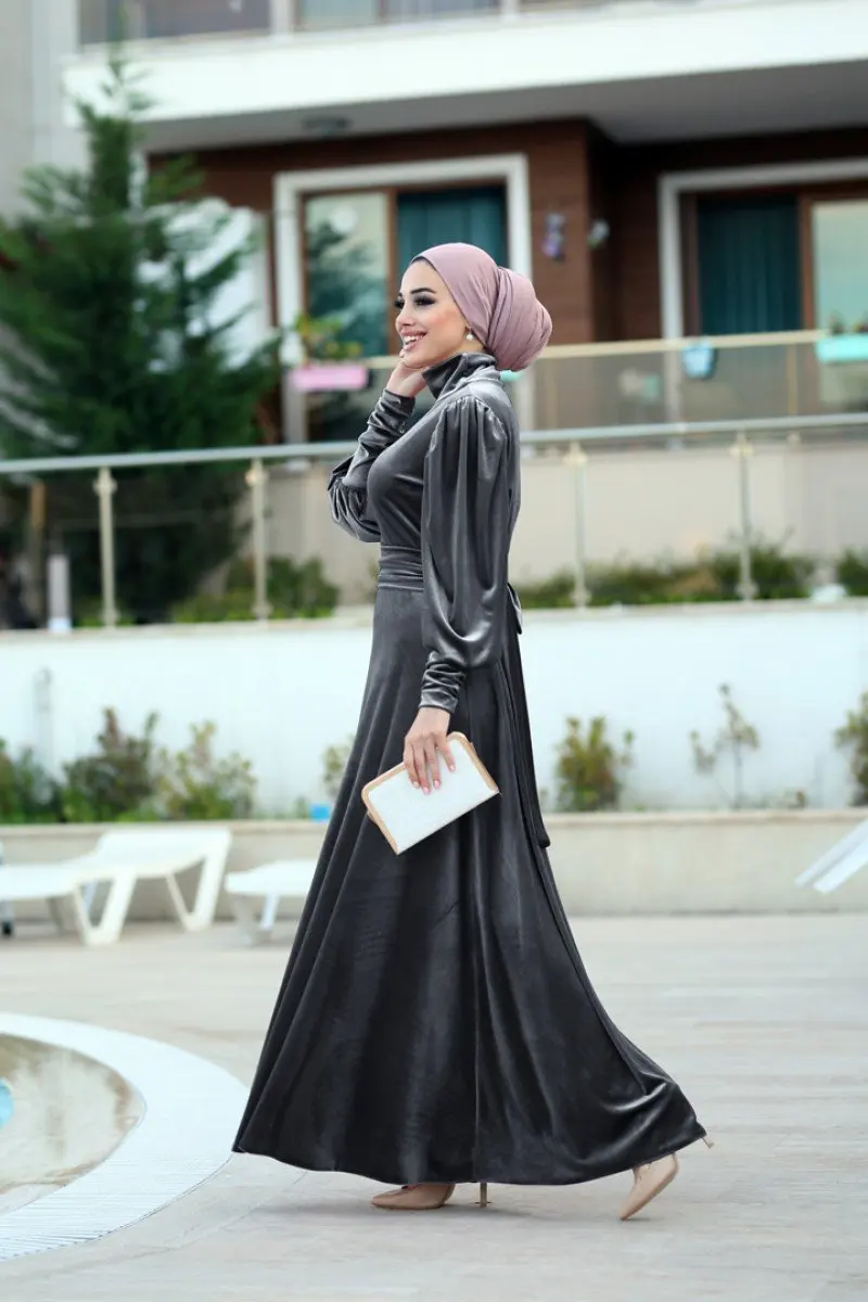 Women's Emerald-Throated Velvet Hijab Dress abaya Muslim long dress islamic women clothing elegant wedding design scarf abaya ferace