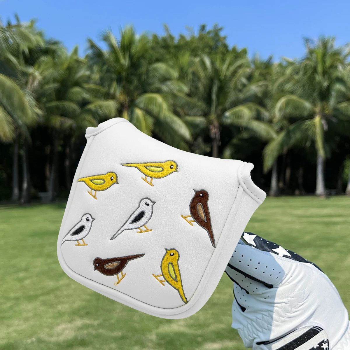 Birdie Golf Putter Cover Mallet Putter Headcover White Golf Club Putter Head Covers Leather Aliennana  with Magnetic